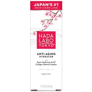 hada labo tokyo anti-aging hydrator 1.7 fl. oz – with super hyaluronic acid, collagen and retinol complex – lightweight anti aging serum helps increase firmness and elasticity, fragrance free