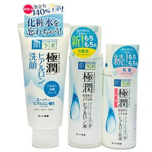 rohto hada labo gokujyun 3 sets: facial foam wash (3.5 oz,100g) /super hyaluronic acid moisturizing lotion (5.7 fl oz, 170ml) /super hyaluronic acid moisturizing milk (4.7 fl oz,140ml)