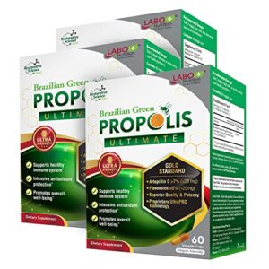 labo nutrition brazilian green propolis ultimate – contains >7% or 28mg/serving artepillin c & >5% flavonoids, for immune & brain support, natural, high concentrate & premium, 60 veg capsulesx3