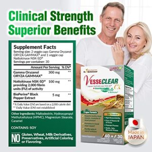 LABO Nutrition VesseCLEAR EX + VesseCLEAR CX: Nattokinase NSK-SD + Elastin F + Gamma Oryzanol, for Clean & Flexible Blood Vessel, for Cardiovascular, Blood Pressure & Circulation Support