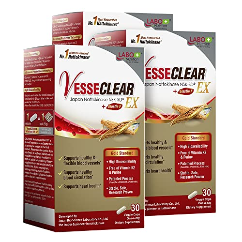 LABO Nutrition VesseCLEAR EX: Nattokinase NSK-SD+Elastin F for Clean & Flexible Blood Vessel. Japan's Most Clinically Studied, Functional Dose