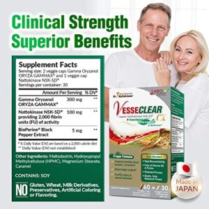 LABO Nutrition VesseCLEAR CX: Nattokinase NSK-SD + Gamma Oryzanol for Clean Blood Vessel & Healthy Ageing, Japan's Most Clinically Studied, Support Healthy Cholesterol, Heart, Vegan, 60sx3