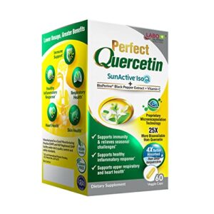 labo nutrition perfect quercetin sunactive isoq bioflavonoids, 25x more bioavailable than quercetin for immune, antioxidant, allergy and cardiovascular support – helps improve anti-inflammatory – 60s