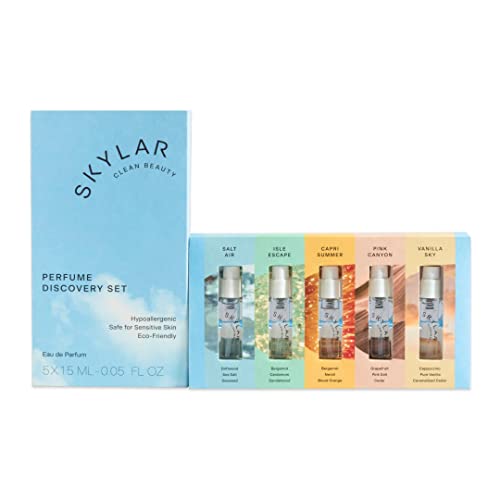 Skylar Eau de Parfum Discovery Set: Clean Perfume Samples for Women & Men - Mini Perfume Set, Mini Perfumes for Women, Fragrance Sets - Hypoallergenic & Vegan - 5x1.5mL Fresh Perfume Samples