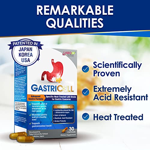 LABO Nutrition GASTRICELL - Eliminate H. Pylori, Relieve Acid Reflux & Heartburn, Regulate Gastric Acid, Natural Treatment, Target The Root Cause of Recurring Gastric Problems, Probiotic, 30 Capsules