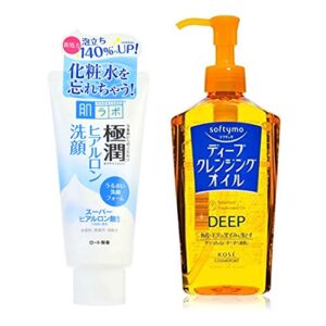 rohto hadalabo gokujun hyaluronic face wash + kose deep makeup remover cleansing oil