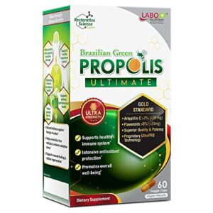 labo nutrition brazilian green propolis ultimate – contains >7% or 28mg per serving artepillin c & >5% flavonoids, for immune & brain support, natural, high concentrate & premium, 60 veg capsules