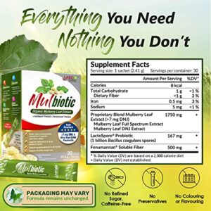 LABO Nutrition Mulbiotic, Organic Mulberry Leaf Extract + LactoSpore Probiotic & Fenumannan Prebiotic, for Carb Cravings Support, Vegetarian, Non-GMO, 30sx3