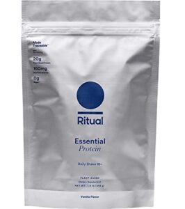 ritual 18+ vegan protein powder with bcaa: 20g organic pea protein from regenerative farms in usa, gluten free, plant based, sugar free, dairy free, 3rd party tested,hand-crafted vanilla, 1 pound