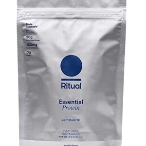 Ritual 18+ Vegan Protein Powder with BCAA: 20g Organic Pea Protein from Regenerative Farms in USA, Gluten Free, Plant Based, Sugar Free, Dairy Free, 3rd Party Tested,Hand-Crafted Vanilla, 1 Pound