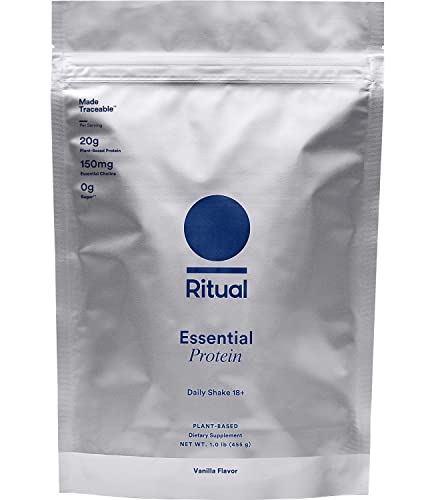 Ritual 18+ Vegan Protein Powder with BCAA: 20g Organic Pea Protein from Regenerative Farms in USA, Gluten Free, Plant Based, Sugar Free, Dairy Free, 3rd Party Tested,Hand-Crafted Vanilla, 1 Pound