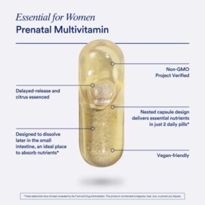 Ritual Prenatal Vitamin: Folate & Choline for Neural Tube Support, Omega-3 DHA for Fetal Brain Development, Iron, Calcium-Helper D3 & K2, Non-GMO, Citrus Essenced, 30 Day Supply, 60 Vegan Capsules