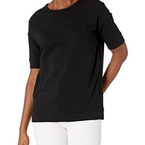 Daily Ritual Women's Terry Cotton and Modal Slouchy Short-Sleeve Sweatshirt, Black, Small