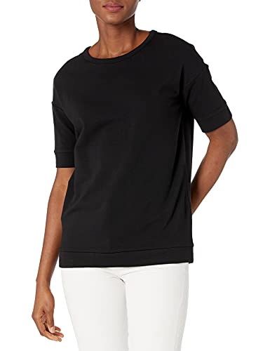 Daily Ritual Women's Terry Cotton and Modal Slouchy Short-Sleeve Sweatshirt, Black, Small