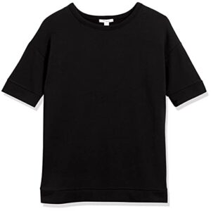 Daily Ritual Women's Terry Cotton and Modal Slouchy Short-Sleeve Sweatshirt, Black, Small