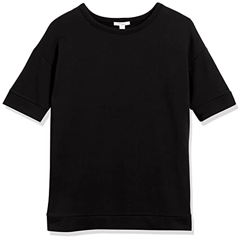 Daily Ritual Women's Terry Cotton and Modal Slouchy Short-Sleeve Sweatshirt, Black, Small