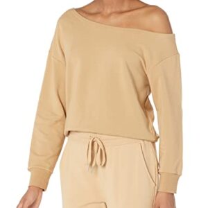 Daily Ritual Women's Terry Cotton & Modal Cut Out Shoulder Sweatshirt, Tan, Small