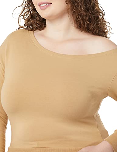 Daily Ritual Women's Terry Cotton & Modal Cut Out Shoulder Sweatshirt, Tan, Small