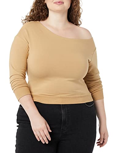 Daily Ritual Women's Terry Cotton & Modal Cut Out Shoulder Sweatshirt, Tan, Small