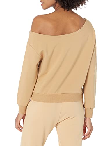 Daily Ritual Women's Terry Cotton & Modal Cut Out Shoulder Sweatshirt, Tan, Small