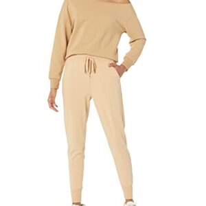 Daily Ritual Women's Terry Cotton & Modal Cut Out Shoulder Sweatshirt, Tan, Small