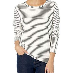 Daily Ritual Women's Supersoft Terry Dolman Cuff Sweatshirt, White/Black, Stripe, Small