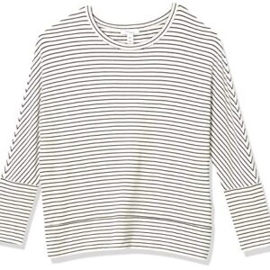 Daily Ritual Women's Supersoft Terry Dolman Cuff Sweatshirt, White/Black, Stripe, Small