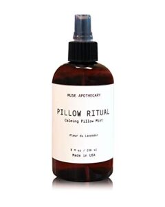 muse bath apothecary pillow ritual – aromatic, calming and relaxing pillow mist, linen and fabric spray – infused with natural aromatherapy essential oils – 8 oz, fleur du lavender