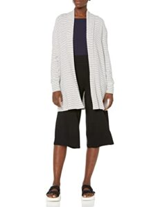 daily ritual women’s supersoft terry relaxed-fit open sweatshirt, white/black, stripe, large