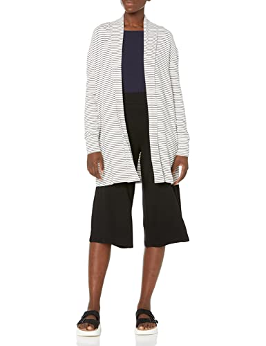 Daily Ritual Women's Supersoft Terry Relaxed-Fit Open Sweatshirt, White/Black, Stripe, Large