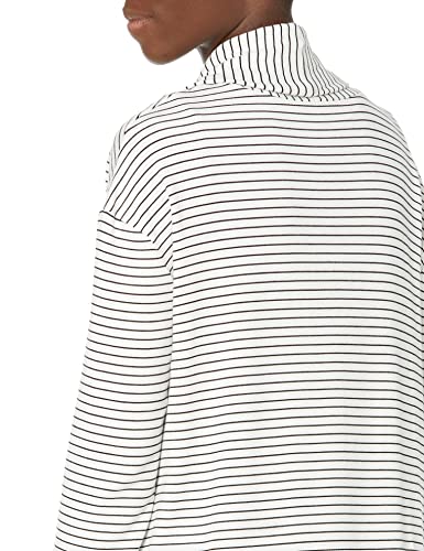 Daily Ritual Women's Supersoft Terry Relaxed-Fit Open Sweatshirt, White/Black, Stripe, Large