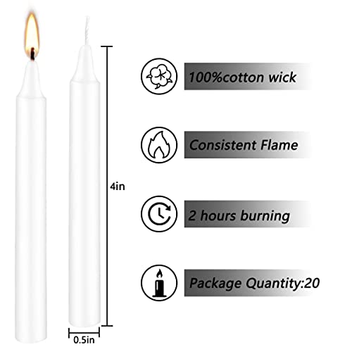 Set of 20 White Spell & Chime – Premium Mini Taper Candles for Rituals, Prayer, Birthdays, Meditation, Altar - 4 Inch Tall, Unscented (White)