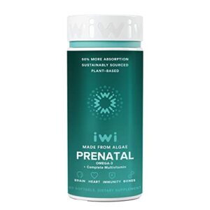 iwi prenatal multivitamin with dha, epa, omega fatty acids, folate, iron, vitamin a, c, d3, e, k2, b6, b12, calcium, iodine, niacin, chlorophyll, zinc – 60 gluten-free, vegan softgels (30 day supply)