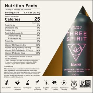 Three Spirit Non-Alcoholic Alternative Spirit- The Livener, 50cl | Energizing with Natural Caffeine, ADAPTOGENS & Watermelon & Ginger | Multi-Award Winning Active botanical, Gluten Free & Vegan Drinks