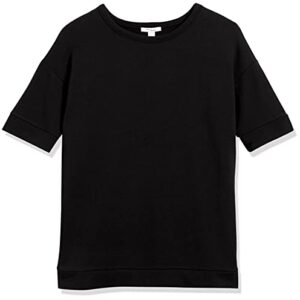 Daily Ritual Women's Terry Cotton and Modal Slouchy Short-Sleeve Sweatshirt, Black, Medium