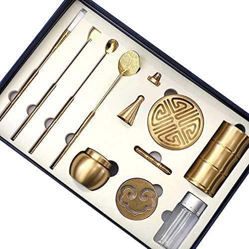 ZODIFEVI 11 Pcs/Set Brass Incense Making Kit Incense Mold Tool, DIY Backflow Tower Incense Cone Molds,Spoon, Press, Shovel, Brush, Bottle Ideal for Yoga Meditation Home Fragrance