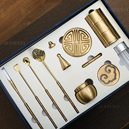 ZODIFEVI 11 Pcs/Set Brass Incense Making Kit Incense Mold Tool, DIY Backflow Tower Incense Cone Molds,Spoon, Press, Shovel, Brush, Bottle Ideal for Yoga Meditation Home Fragrance