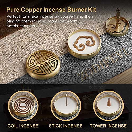 ZODIFEVI 11 Pcs/Set Brass Incense Making Kit Incense Mold Tool, DIY Backflow Tower Incense Cone Molds,Spoon, Press, Shovel, Brush, Bottle Ideal for Yoga Meditation Home Fragrance