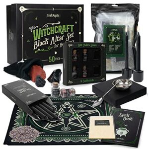 witchcraft supplies wiccan tools for beginners – 50 set witchy gifts starter kit box – crystals for witchcraft dried herbs spell jars candles – spiritual altar witch stuff for pagan gothic room decor
