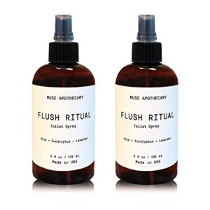 muse bath apothecary flush ritual – aromatic & refreshing toilet spray, use before you go, 8 oz, infused with natural essential oils – aloe + eucalyptus + lavender, 2 pack