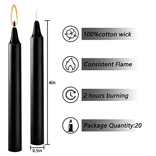 CIPHANDS 20 pcs Unscented Black Mini Taper Candle, 4 Inch Tall x 1/2 Inch Diameter, Great for Casting Chimes, Rituals, Spells, Vigil, Witchcraft, Wiccan Supplies, Wax Play & More