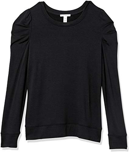 Amazon Essentials Women's Supersoft Terry Pleated-Sleeve Sweatshirt (Previously Daily Ritual), Black, X-Large