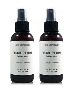 muse bath apothecary flush ritual – aromatic & refreshing toilet spray, use before you go, 4 oz, infused with natural essential oils – coconut + sandalwood, 2 pack