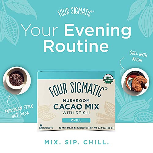 Mushroom Hot Cacao Mix by Four Sigmatic | Organic Reishi Mushroom Cacao Powder | Supports Stress & Sleep | Calm & Relax | Organic Cacao, Reishi, Cinnamon & Cardamom | Vegan & Gluten-Free | 10 Count