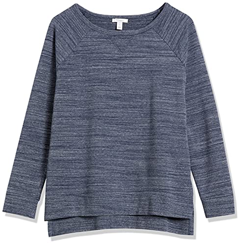 Daily Ritual Women's Oversized Terry Cotton and Modal High-Low Sweatshirt, Navy, Space Dye, Medium