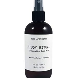 Muse Bath Apothecary Study Ritual - Aromatic and Invigorating Room Mist, 8 oz, Infused with Natural Essential Oils - Aloe + Eucalyptus + Peppermint