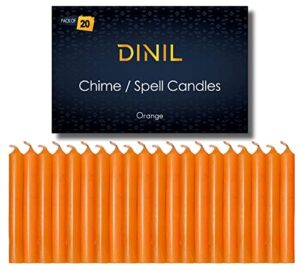 dinil – set of 20 orange spell & chime candles – premium mini taper candles for rituals, prayer, birthdays, meditation, altar, spells, chime candles – 4 inch tall, unscented (orange)