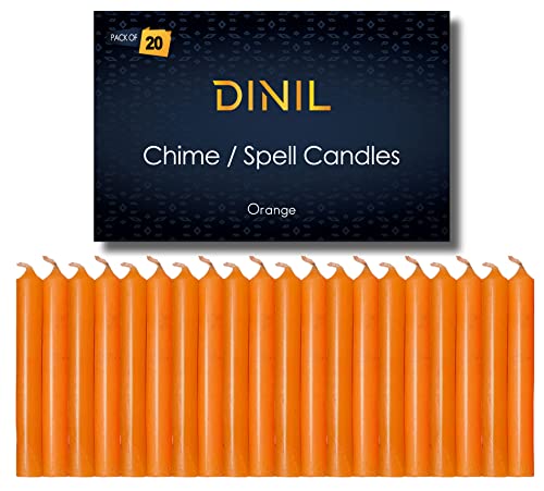 Dinil – Set of 20 Orange Spell & Chime Candles – Premium Mini Taper Candles for Rituals, Prayer, Birthdays, Meditation, Altar, Spells, Chime Candles - 4 Inch Tall, Unscented (Orange)