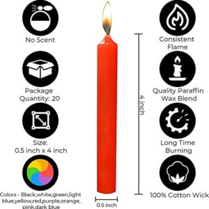 Dinil – Set of 20 Orange Spell & Chime Candles – Premium Mini Taper Candles for Rituals, Prayer, Birthdays, Meditation, Altar, Spells, Chime Candles - 4 Inch Tall, Unscented (Orange)