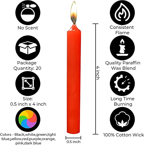 Dinil – Set of 20 Orange Spell & Chime Candles – Premium Mini Taper Candles for Rituals, Prayer, Birthdays, Meditation, Altar, Spells, Chime Candles - 4 Inch Tall, Unscented (Orange)